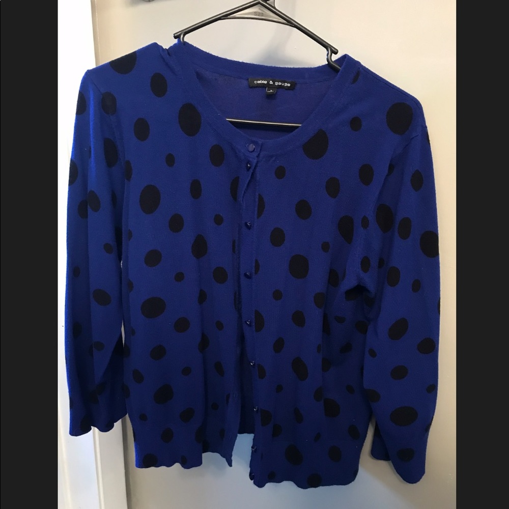 Cable & Gauge Blue Cardigan/Large Polka Dots